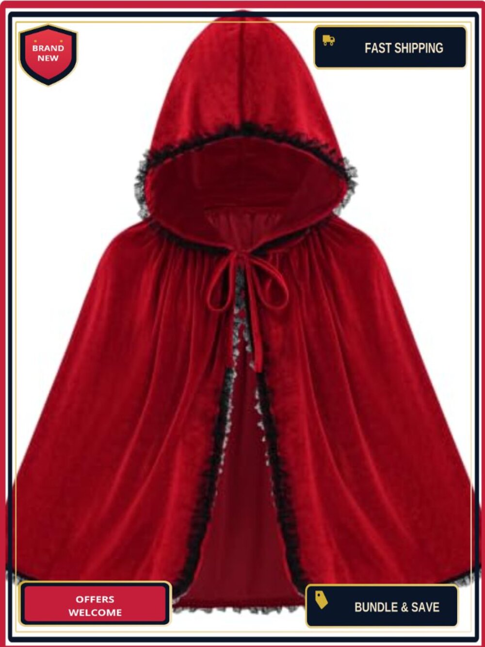 Velvet Hooded Cape Robe Adult Halloween Costume Cosplay Accessory